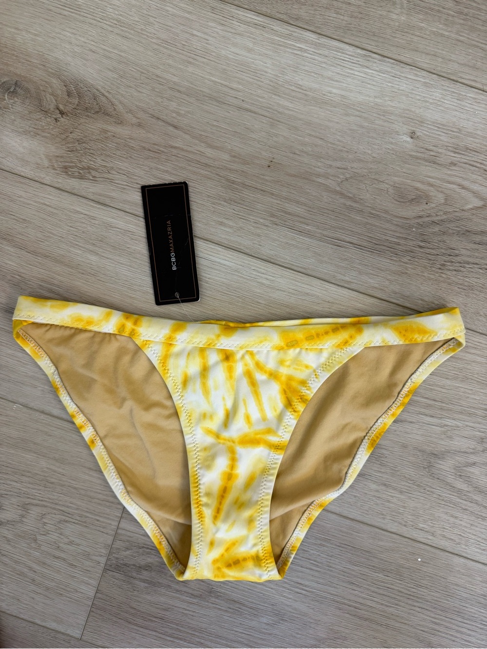 BCBG MAXAZRIA Yellow Tie Dye Bikini Bottoms NWT Low Rise Swim Size S